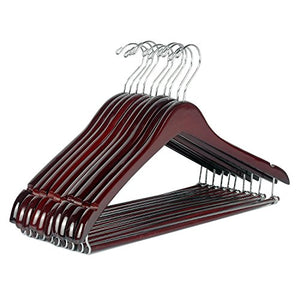LOHAS Home 12-Pack Curved Wooden Suit Hangers Beautiful Sturdy Coat Hangers with Locking Bar, Walnut Finish