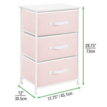 Home mdesign 3 drawer vertical dresser storage tower sturdy steel frame wood top and easy pull fabric bins multi bin organizer unit for child kids bedroom or nursery light pink white