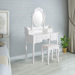 Exclusive kinsuite makeup vanity table set white dressing table stool seat with oval mirror and 7 drawers storage bedroom dresser desk furniture gift for women girl
