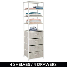 Save mdesign vertical dresser storage tower sturdy steel frame easy pull fabric bins organizer unit for bedroom hallway entryway closets textured print 4 drawers 4 shelves linen tan