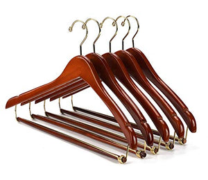 Nature Smile Contoured Wooden Hangers Sturdy Wood Suit Coat Hangers with Locking Bar Chrome Hook Pack of 5 (Cherry)