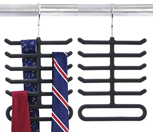 2-Pack Non-Slip Velvet Tie Hanger Organizer Rack | Large Ringed Bottom | Charcoal Grey | HangerWise Brand