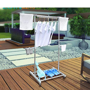 LE Stand Folding Clotheshorse,Indoor Single Rod Telescopic Clothes Hanger Balcony Lift Mobile Hanger A
