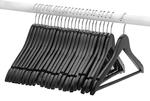 FloridaBrands Wooden Dress Hangers, Black Wood Suit Clothes Hangers with High Grade Extra Smooth Finish & Chrome Hook to Organize Your Wardrobe - (Pack of 16)