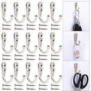 15 Pcs Mini Exquisite Wall Mounted Hook Robe Hooks Single Coat Hanger With Screws (Silver)