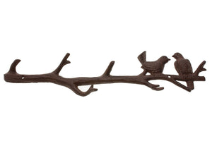 Cast Iron Birds On Branch Hanger With 6 Hooks | Decorative Cast Iron Wall Hook Rack | For Coats, Hats, Keys, Towels, Clothes | 18.5x2x4.5" - with Screws and Anchors By Comfify (Antique White)