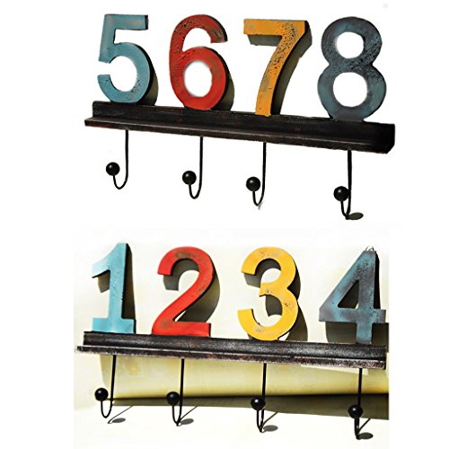 Digital Hook Hanger with 4 Hooks Decorative MDF Wall Hook Rack for Coats Hats Keys Towels Clothes (Size:23X40cm),12345678