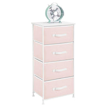 Buy now mdesign 4 drawer vertical dresser storage tower sturdy steel frame wood top and easy pull fabric bins multi bin organizer unit for child kids bedroom or nursery light pink white