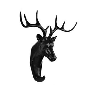 Faraway Resin Hanger Animal Head Modeling Creative Deer Head Animal Coat Hooks Decorative Wall Crafts (Black)