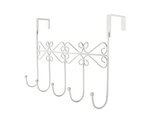 Dingang Over Door Rack Hook Hanger,White Metal 5 Hook Metal Hanger for Hanging Clothes , Coat , Hat Belt
