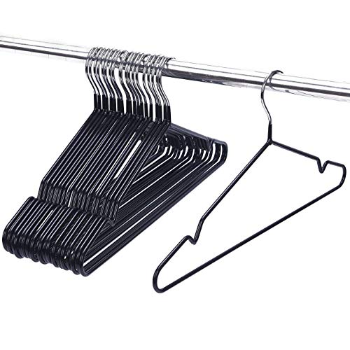 ASSICA Adult Metal Clothes Hangers Non-slip Wire Hangers With Plastic Coating for Suits Closet 20 Pack for Dry Pants/Coats Black 16 Inches Wide