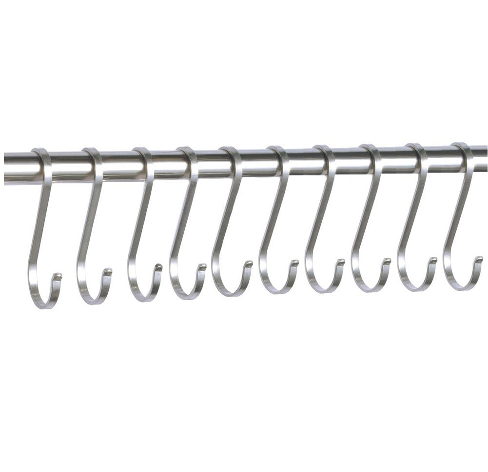 10 Pack Flat S Hooks Heavy Duty Hanging Hooks 304 Stainless Steel S Shaped Metal Kitchen Pot Pan Hangers Rack Hooks (L/Flat/10pcs)