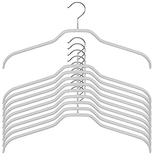 MAWA Reston Lloyd Silhouette Light Thin Non-Slip Space Saving 45/F Extra Wide Clothes Hanger, Set of 10, Silver