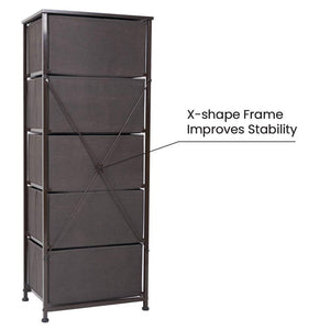Buy now crestlive products vertical dresser storage tower sturdy steel frame wood top easy pull fabric bins wood handles organizer unit for bedroom hallway entryway closets 5 drawers brown