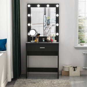 Discover the best tribesigns vanity set with lighted mirror makeup vanity dressing table dresser desk with large drawer for bedroom black 10 cool led bulbs