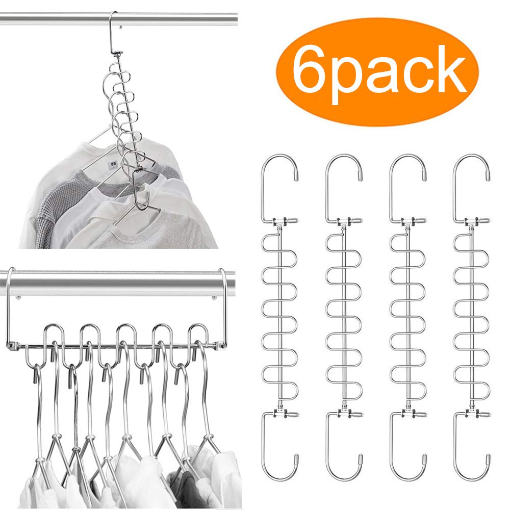 MeetU Closet Organizer 9.5 Inch Cloth Hanger Magic Space Saving Hangers for Closet Wardrobe Closet Organization Closet System (Pack of 6)