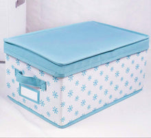 Heavy duty homyfort foldable storage box bins with lid sturdy canvas drawer dresser organizer for closet clothes bras ties set of 2 white canvas with blue flowers