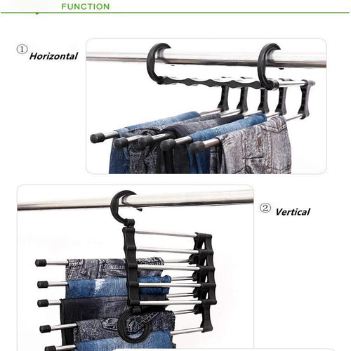 kbxstart Magic 5-in-1 Magic Stretch Pants Rack Stainless Steel Multi-Function Drying Pants Rack Metal Multi-Layer Pants Rack