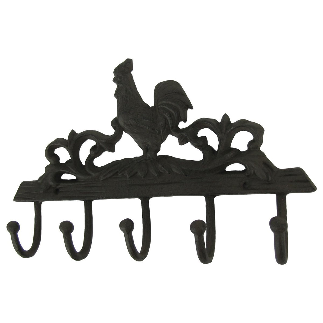 New Metal Wall Mount Rooster 5 Hooks Key Ring Holder Hat Rack Hook Country Decor