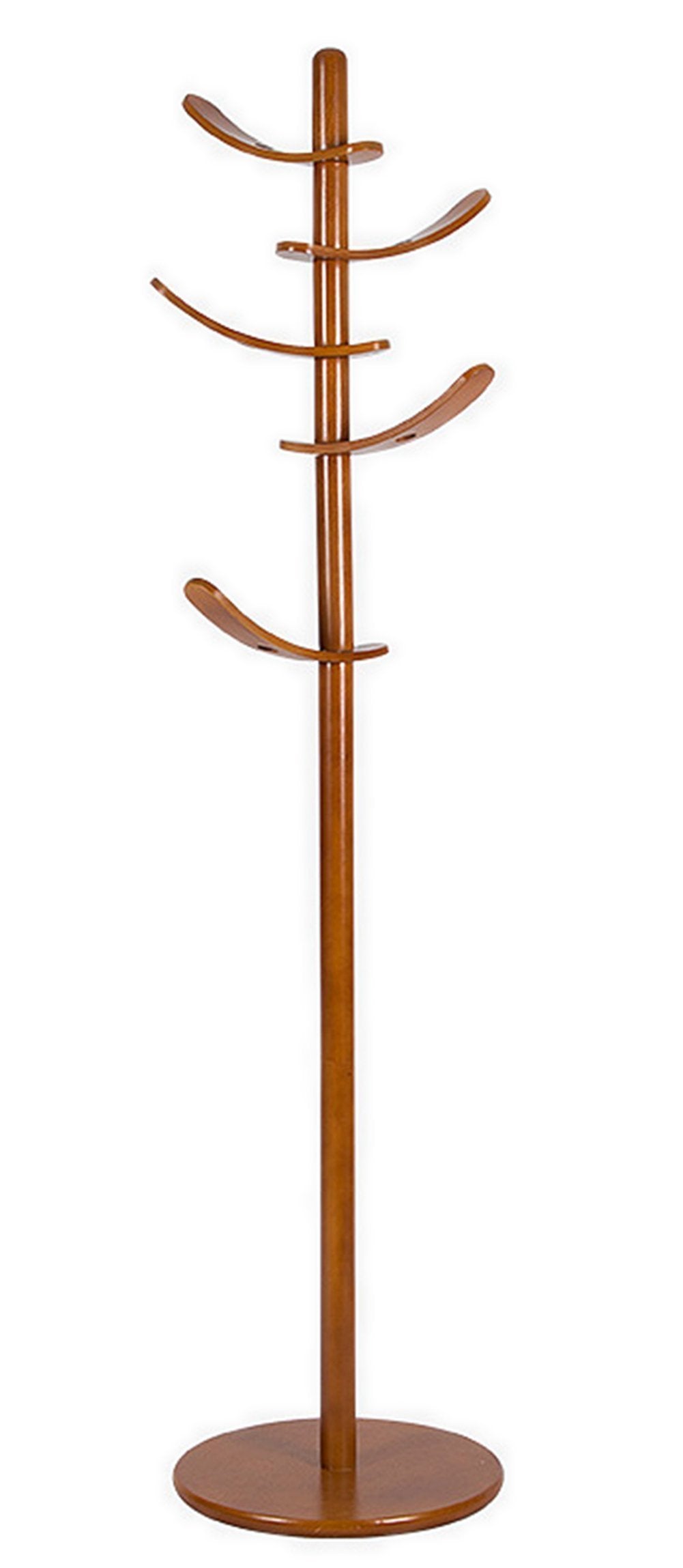 Yaker's collection Sturdy Free Standing Coat Rack with 6 Sail Rotated Hooks,Round Base Rubber Wood Hall Tree for Kids (Walnut)