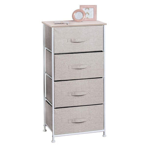 Best mdesign vertical dresser storage tower sturdy steel frame wood top easy pull fabric bins organizer unit for bedroom hallway entryway closets textured print 4 drawers linen natural