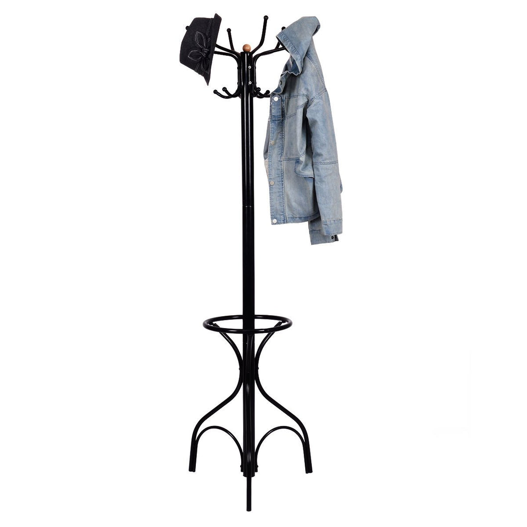 Coat Hat Rack Tree Stand Clothes Hanger Hooks Umbrella Holder Vintage Metal New Black