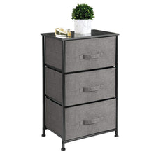 Discover mdesign vertical dresser storage tower sturdy steel frame wood top easy pull fabric bins organizer unit for bedroom hallway entryway closets textured print 3 drawers charcoal gray black