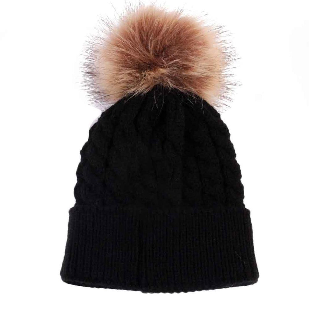 Baby Kids Hats,FUNIC Cute Newborn Kids Baby Winter Warm Hats Knitted Wool Hemming Hat (Black)