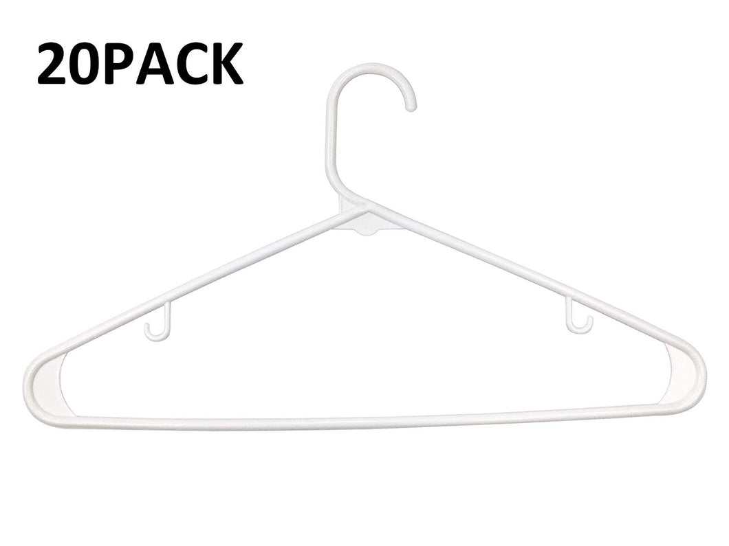 20 Pack Plastic Hangers,Durable Standard Tubular Clothing Hanger Light-Weight White