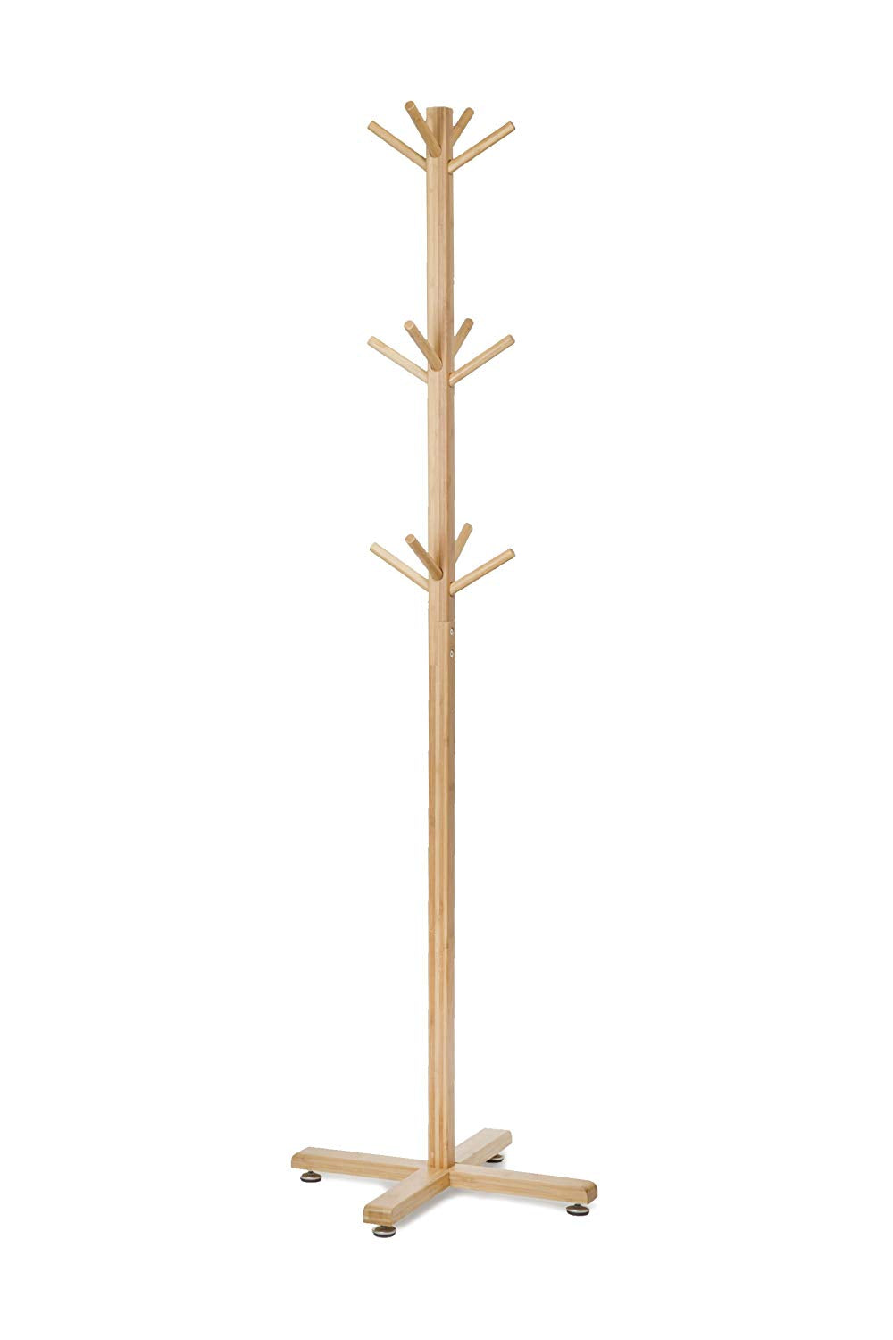 BambooWorx- Bamboo Standing Coat Rack Hat Hanger - 12 Hooks for Jacket, Freestanding Hallway Wood Tree Stand.