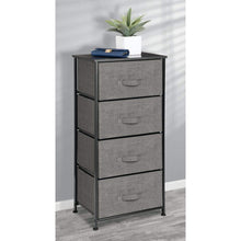 Discover the best mdesign vertical dresser storage tower sturdy steel frame wood top easy pull fabric bins organizer unit for bedroom hallway entryway closets textured print 4 drawers charcoal gray black