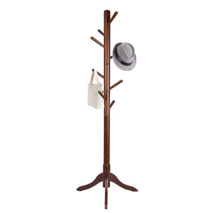 Vlush Free Standing Coat Rack,Wooden Coat Hat Tree Coat Hanger Holder Enterway Hall Tree with Solid Rubber Wood Base for Coat,Hat,Clothes,Scarves,Handbags,Umbrella-(8 Hooks, Brown)
