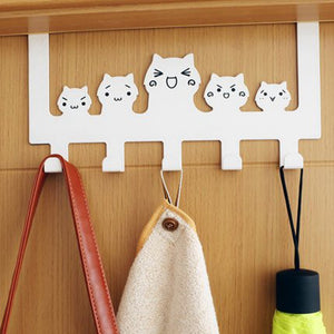 Father's Day Gift Zonman Cartoon Wall Mounted Bag Hanger Towels Rack Door Hanging Clothes Rack Free Nail Hanger Coat Rack Clothing Hooks (Cute White Cat Hook)