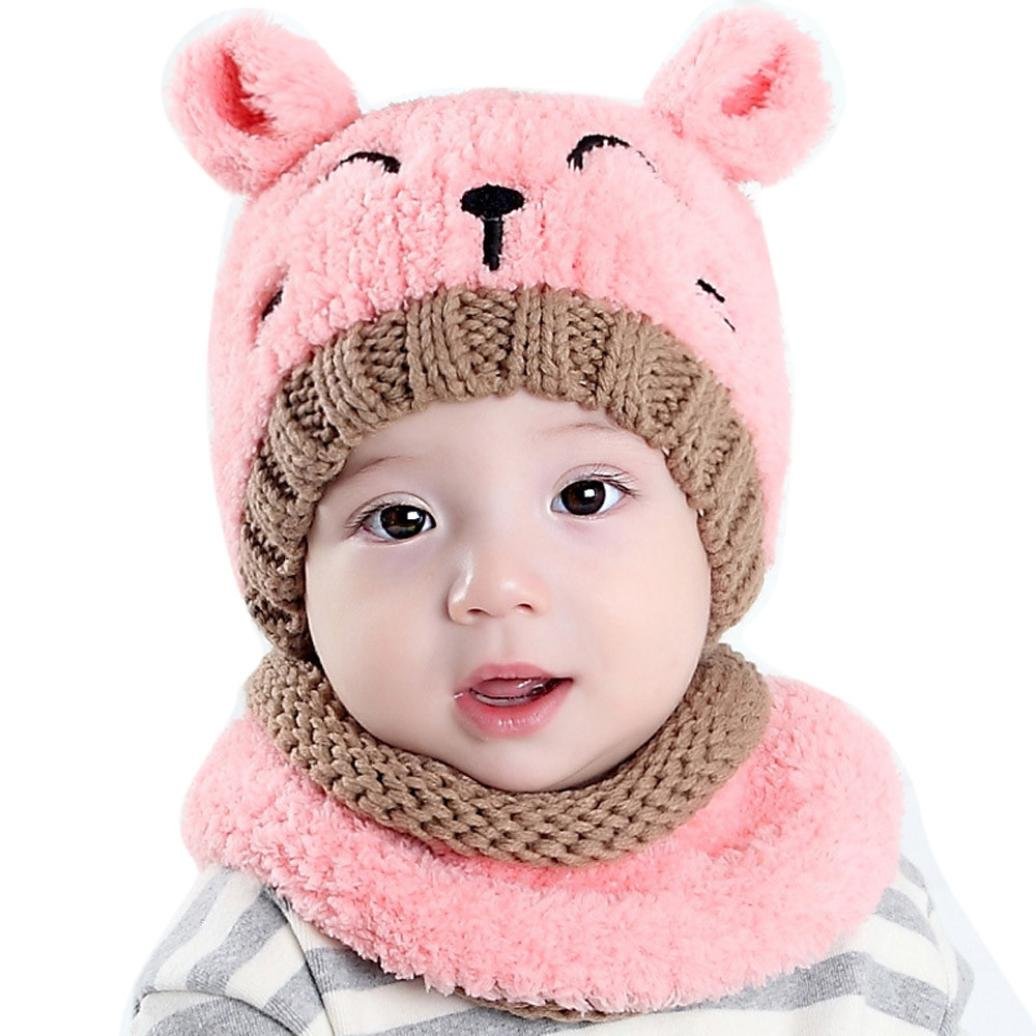Baby Kids Hats,FUNIC Baby Toddler Kids Boy Girl Knitted Hats Children's Lovely Soft Hat+Scarf 2Pcs/Set (Pink)