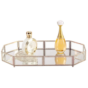 Best hersoo large classic vanity tray ornate decorative perfume elegant mirrorred tray for skincare dresser vintage organizer for bathroom countertop bathroom accessories organizer brass