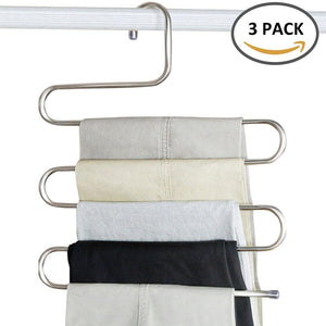 WishingTree S Type Multi Purpose Pants Hangers Stainless Steel Saving Space for Jeans Scarf Clothes Tie (3PC)