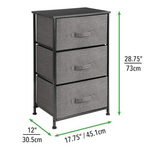 Exclusive mdesign vertical dresser storage tower sturdy steel frame wood top easy pull fabric bins organizer unit for bedroom hallway entryway closets textured print 3 drawers charcoal gray black
