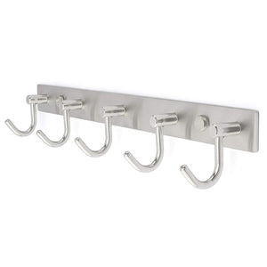 Stainless Steel Hook Rail/Coat Rack with 5 Scroll Hooks, Sturdy and Functional Wall Mounted SUS304 Metal Coat Hooks Towel Hanger, Brushed Nickel