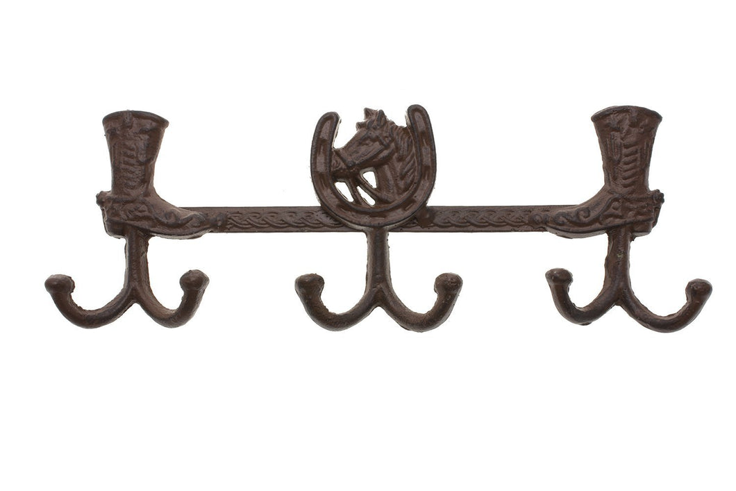 Cast Iron Country Style Towel Holder / Coat Hanger with 6 Hooks | Decorative Cast Iron Wall Hook Rack | 13.4x1.6x5
