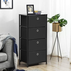 Organize with songmics 4 tier dresser drawer unit cabinet with 4 easy pull fabric drawers storage organizer with metal frame and wooden tabletop for living room closet hallway black ults04h
