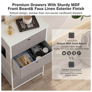 Great langria 4 drawer home dresser storage tower clothes organizer with easy pull faux linen drawers and metal frame features wooden tabletop premium finish for guest room dorm hallway or office grey