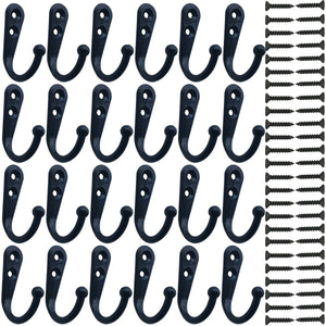 24 Pieces Coat Hooks Wall Mounted Robe Hook Single Coat Hanger No Scratch and 50 Pieces Screws （Black）