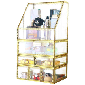 Selection antique spacious mirror glass drawers set vanity dresser gold makeup storage stunning cube beauty display it consists of 4separate organizers dustproof for skincare pallete perfumes brushes makeup