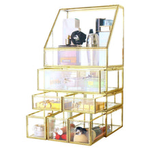 Shop here antique spacious mirror glass drawers set vanity dresser gold makeup storage stunning cube beauty display it consists of 4separate organizers dustproof for skincare pallete perfumes brushes makeup