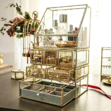 Amazon hersoo large mirror glass top dresser make up organizer jewelry cosmetic display stackable cube 6 drawers set dresser storage for vanity with lid bathroom accessories brushes container 3drawerg