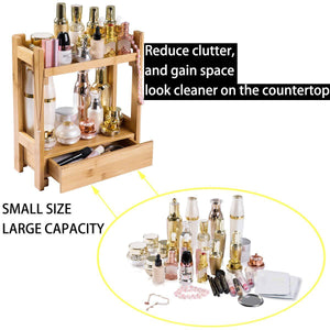 Storage organizer pelyn makeup organizer cosmetic storage vanity shelf display stand rack with drawer ideal for bathroom sink countertop dresser natural bamboo