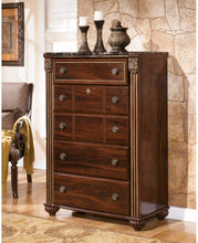 The best ashley furniture signature design gabriela chest of drawers 5 drawer dresser antiqued goldtone dark reddish brown