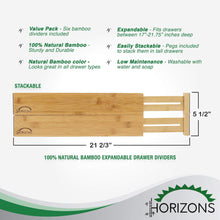 Discover the best horizons adjustable stackable 100 eco friendly bamboo drawers set of 6 kitchen drawer desk dresser bathroom divide organize