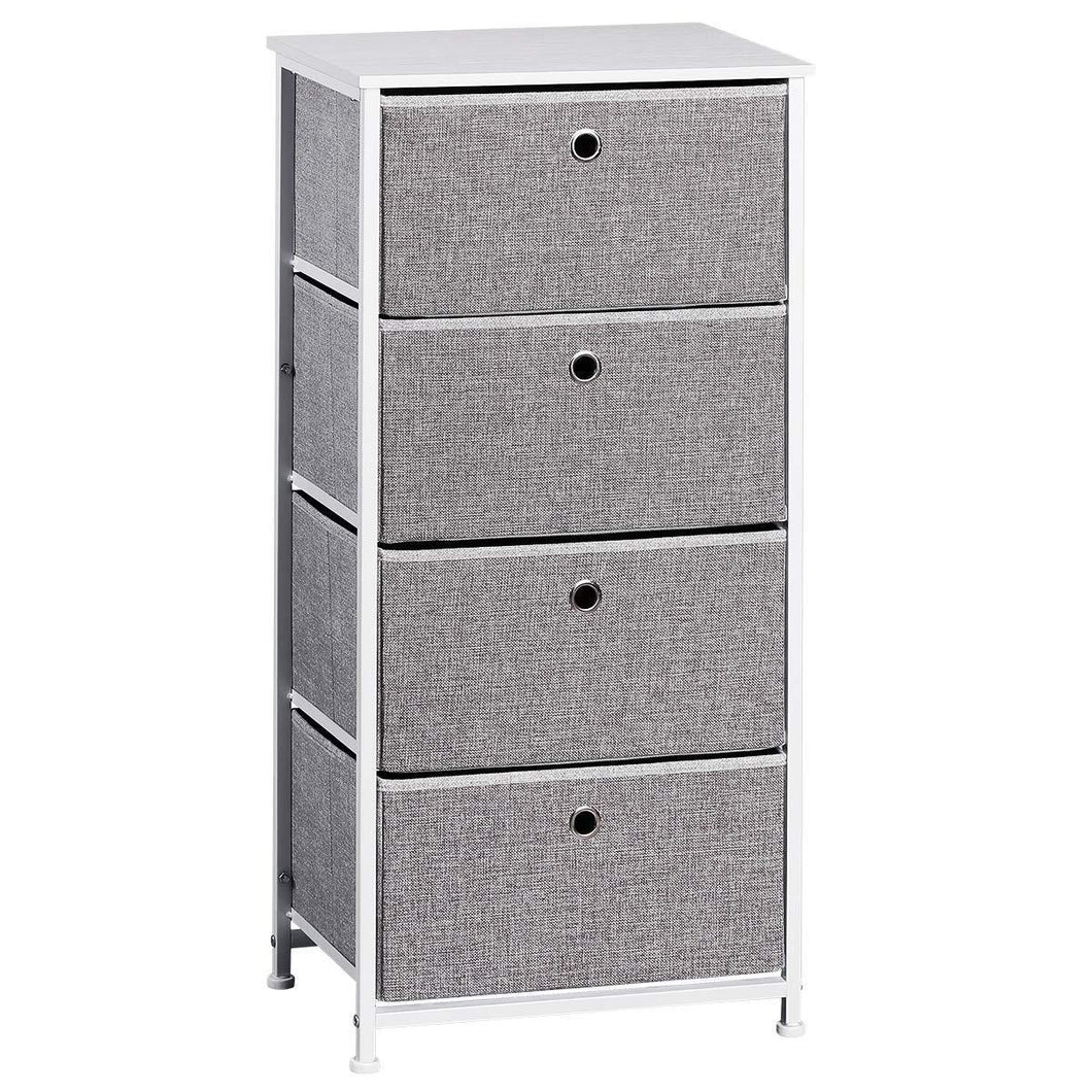 Explore langria 4 drawer home dresser storage tower clothes organizer with easy pull faux linen drawers and metal frame features wooden tabletop premium finish for guest room dorm hallway or office grey