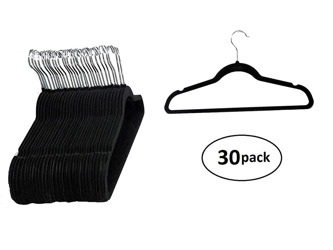 Pheela Shop Premium Quality Velvet Hangers | Space Saving Non Slip Grip with 360 Rotating Hook | 10 Lb Capacity | Black 30 Pack